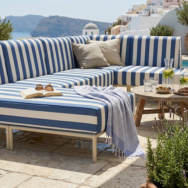 OVIALA - Salon de jardin bas modulable rayé 6 places bleu pacific - Patio - large