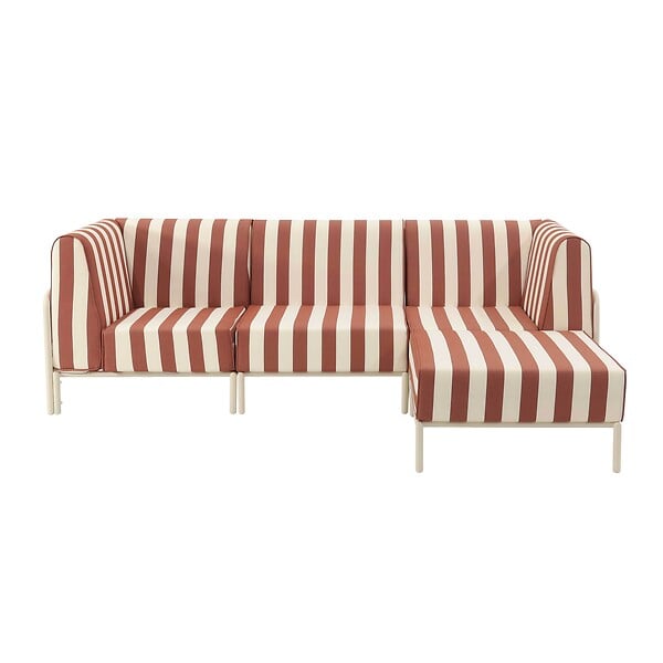 OVIALA - Salon de jardin bas modulable rayé 4 places terracotta - Patio - large