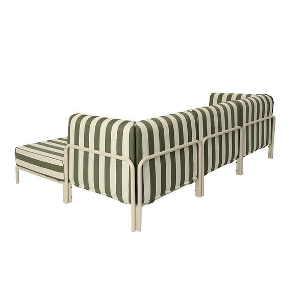 OVIALA - Salon de jardin bas modulable rayé 4 places vert kaki - Patio - large