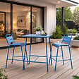 CONCEPT USINE - Ensemble table de bar et 2 chaises hautes d'extérieur bleu BERGAME - vignette