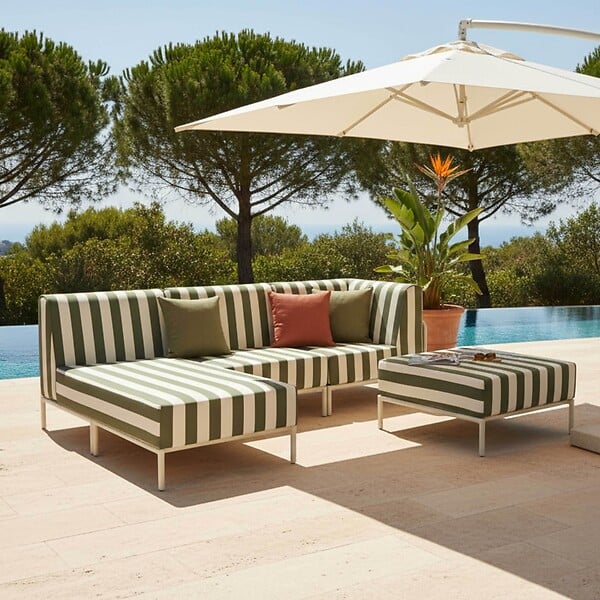 OVIALA - Salon de jardin bas modulable rayé 4 places vert kaki - Patio - large