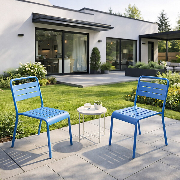 CONCEPT USINE - Ensemble de 2 chaises de jardin empilables bleues BERGAME $ - large