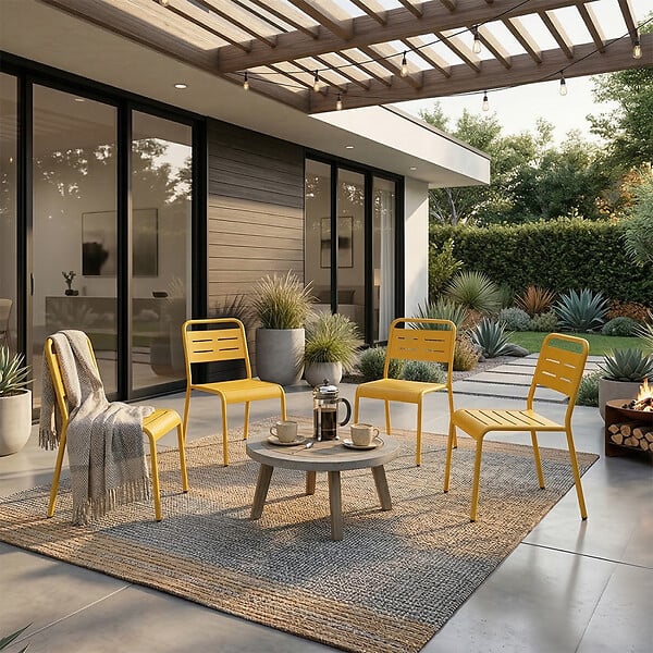 CONCEPT USINE - Ensemble de 4 chaises de jardin empilables jaunes BERGAME - large