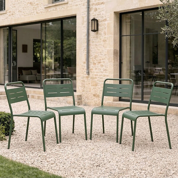 CONCEPT USINE - Ensemble de 4 chaises de jardin empilables vertes BERGAME - large