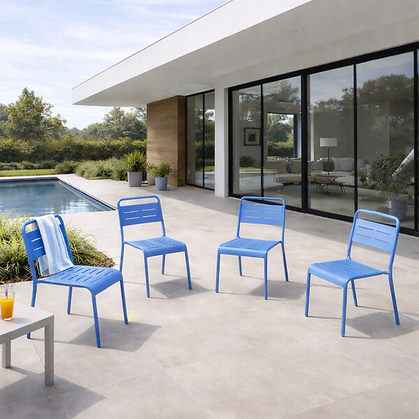 CONCEPT USINE - Ensemble de 4 chaises de jardin empilables bleues BERGAME - large