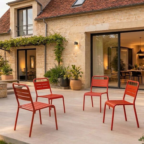 CONCEPT USINE - Ensemble de 4 chaises de jardin empilables terracotta BERGAME - large