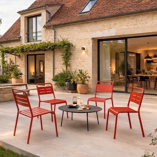 CONCEPT USINE - Ensemble de 4 chaises de jardin empilables terracotta BERGAME - large