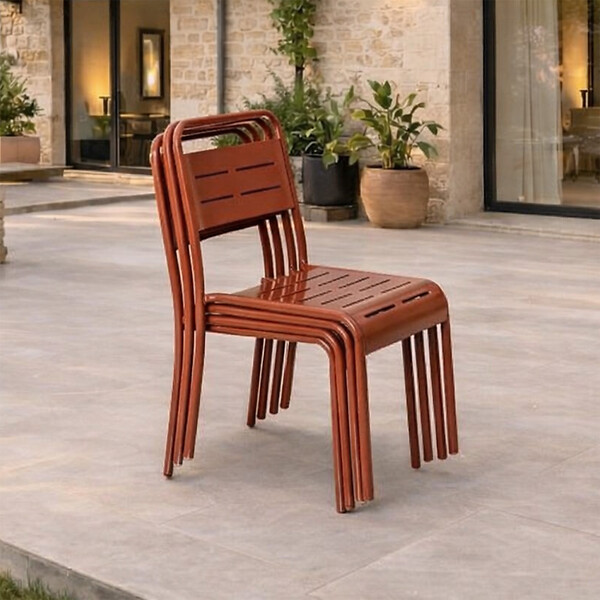 CONCEPT USINE - Ensemble de 4 chaises de jardin empilables terracotta BERGAME - large