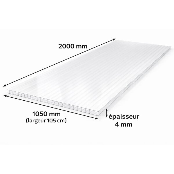 MCCOVER - Plaque polycarbonate alvéolaire transparent 4mm - l.105 cm, L.200 cm - large