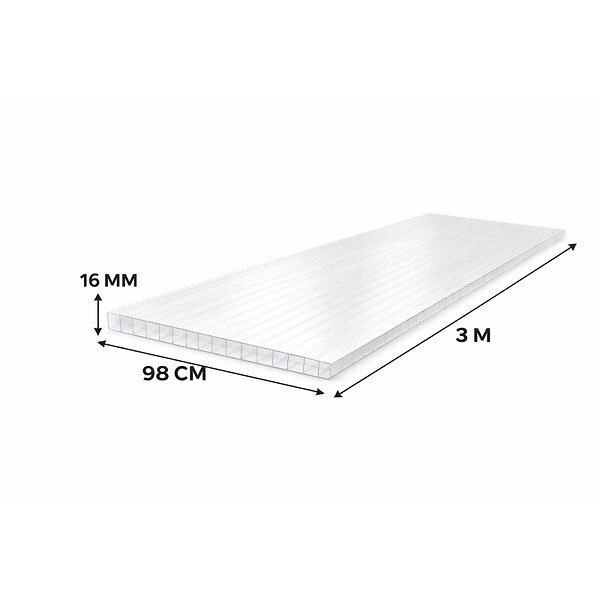 MCCOVER - Plaque polycarbonate alvéolaire 16mm transparent ou opaque Transparent, l.98 cm, L.300 cm - large