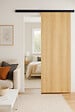 GD MENUISERIES - Porte Coulissante Décor Chêne Naturel Honey Oak  H204 x L93 cm, Rail alu Bandeau noir - vignette