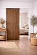 GD MENUISERIES - Porte Coulissante Décor Noyer Light Walnut H204 x L83 cm, Rail alu Bandeau Blanc, Coquilles - vignette