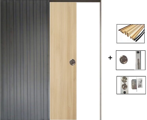 GD MENUISERIES - Porte Coulissante Décor Chêne Naturel Honey Oak  H204 x L93 cm,Galandage, kit finition - large