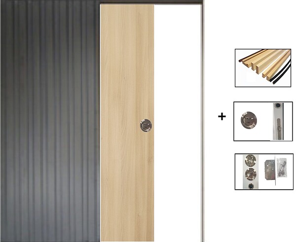 GD MENUISERIES - Porte Coulissante Décor Chêne Naturel Honey Oak  H204 x L83 cm,Galandage, kit finition - large