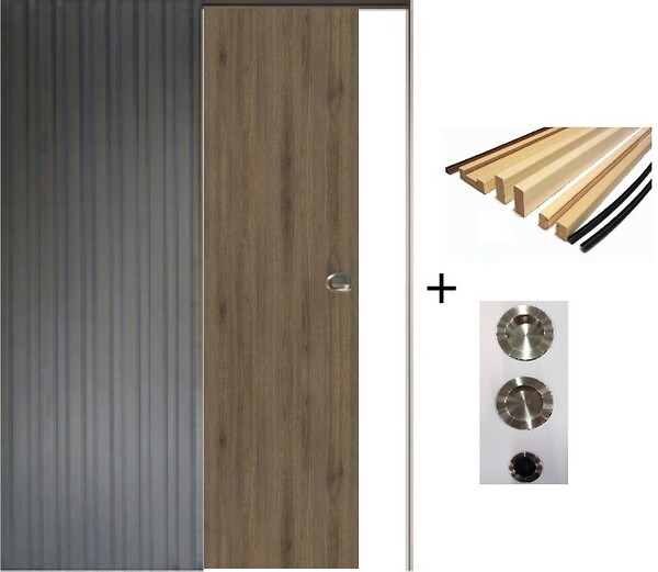 GD MENUISERIES - Porte Coulissante Décor Noyer Light Walnut H204 x L83 cm, Galandage, kit finition (coquille et tire doigt) - large