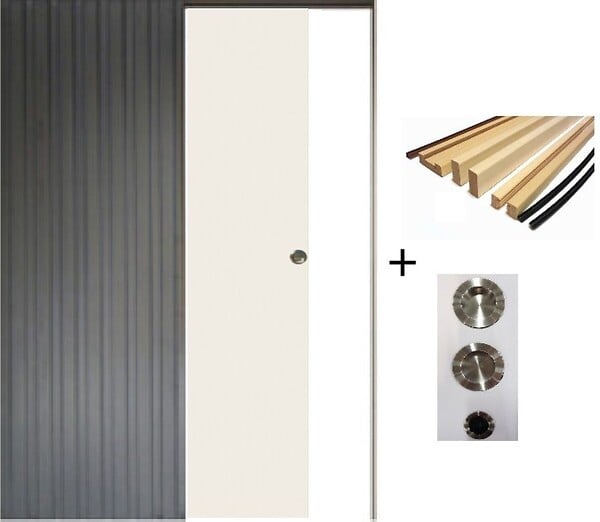GD MENUISERIES - Porte Coulissante Blanc Pur Lacdor  H204 x L83 cm, Galandage, kit finition (coquille et tire doigt) - large