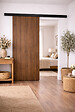 GD MENUISERIES - Porte Coulissante Décor Noyer Light Walnut H204 x L73 cm, Rail alu Bandeau noir - vignette