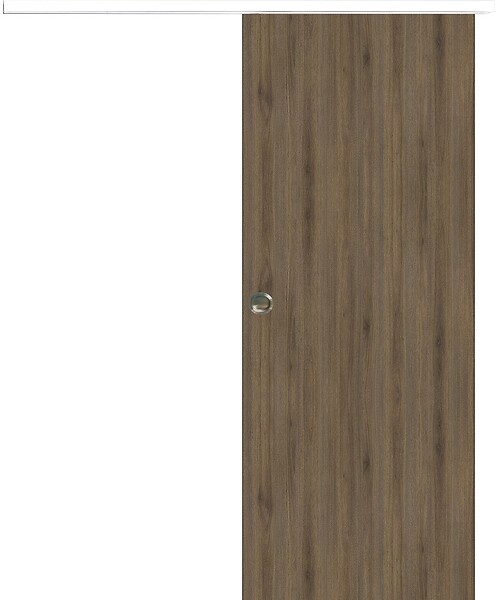GD MENUISERIES - Porte Coulissante Décor Noyer Light Walnut H204 x L93 cm, Rail alu Bandeau Blanc, Coquilles - large