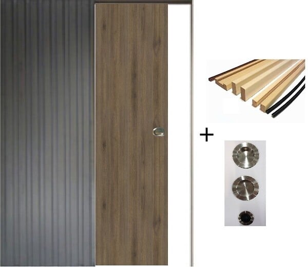 GD MENUISERIES - Porte Coulissante Décor Noyer Light Walnut H204 x L73 cm, Galandage, kit finition (coquille et tire doigt) - large