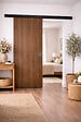 GD MENUISERIES - Porte Coulissante Décor Noyer Light Walnut H204 x L93 cm, Rail alu Bandeau noir, coquilles - vignette