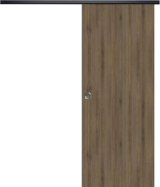 GD MENUISERIES - Porte Coulissante Décor Noyer Light Walnut H204 x L83 cm, Rail alu Bandeau noir, coquilles - large