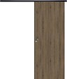 GD MENUISERIES - Porte Coulissante Décor Noyer Light Walnut H204 x L83 cm, Rail alu Bandeau noir, coquilles - vignette