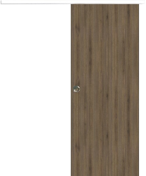 GD MENUISERIES - Porte Coulissante Décor Noyer Light Walnut H204 x L73 cm, Rail alu Bandeau Blanc, Coquilles - large