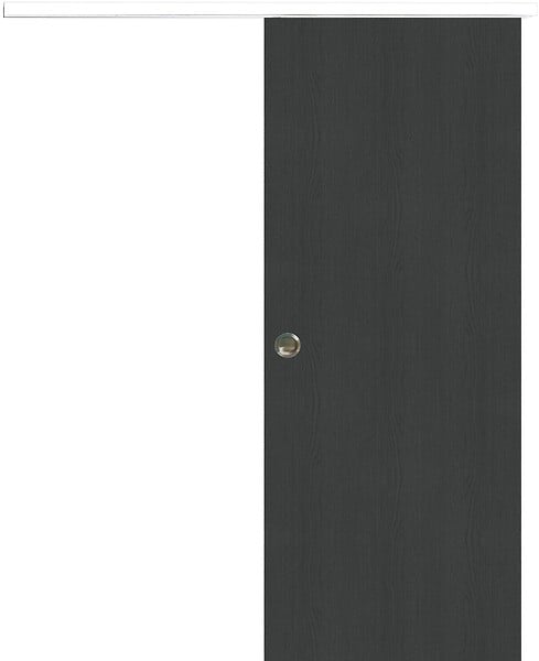 GD MENUISERIES - Porte Coulissante Effet Chêne Anthracite Grey Oak H204 x L93 cm, Rail alu Bandeau Blanc, Coquilles - large