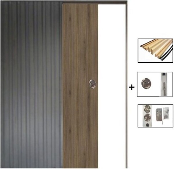 GD MENUISERIES - Porte Coulissante Décor Noyer Light Walnut H204 x L83 cm,Galandage, kit finition - large