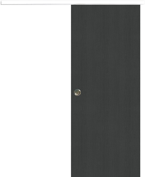 GD MENUISERIES - Porte Coulissante Effet Chêne Anthracite Grey Oak H204 x L83 cm, Rail alu Bandeau Blanc, Coquilles - large