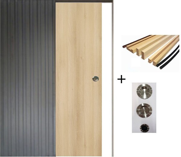 GD MENUISERIES - Porte Coulissante Décor Chêne Naturel Honey Oak  H204 x L93 cm, Galandage, kit finition (coquille et tire doigt) - large