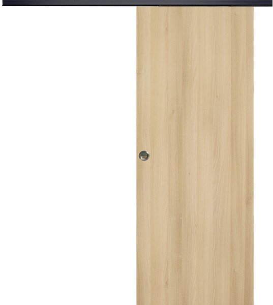 GD MENUISERIES - Porte Coulissante Décor Chêne Naturel Honey Oak  H204 x L93 cm, Rail alu Bandeau noir, coquilles - large