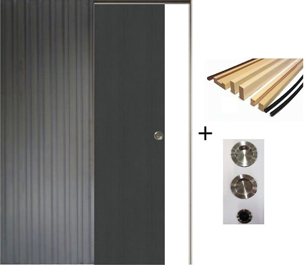 GD MENUISERIES - Porte Coulissante Effet Chêne Anthracite Grey Oak H204 x L83 cm, Galandage, kit finition (coquille et tire doigt) - large