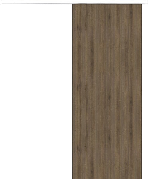 GD MENUISERIES - Porte Coulissante Décor Noyer Light Walnut H204 x L93 cm, Rail alu Bandeau Blanc - large