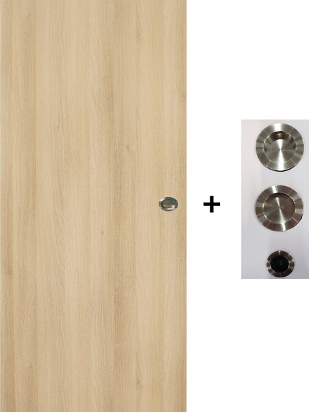 GD MENUISERIES - Porte Coulissante Décor Chêne Naturel Honey Oak  H204 x L73 cm, coquilles, tire doigt - large