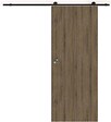 GD MENUISERIES - Porte Coulissante Décor Noyer Light Walnut H204 x L73 cm, Rail Roulettes, Coquilles - vignette