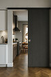 GD MENUISERIES - Porte Coulissante Effet Chêne Anthracite Grey Oak H204 x L73 cm, Rail alu Bandeau noir, coquilles - vignette