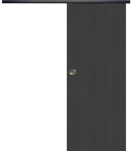 GD MENUISERIES - Porte Coulissante Effet Chêne Anthracite Grey Oak H204 x L73 cm, Rail alu Bandeau noir, coquilles - large