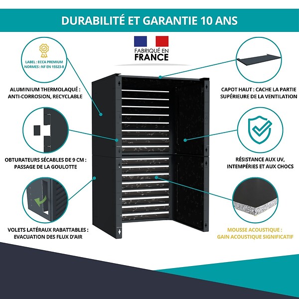 ATOLE - Cache climatiseur, acoustique ATOLE en Aluminium Thermolaqué - Taille 4 : H. 157 x L. 100 x P. 84 cm - Gris anthracite - large