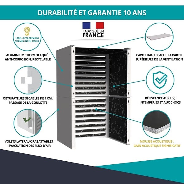 ATOLE - Cache climatiseur, acoustique ATOLE en Aluminium Thermolaqué - Taille 4 : H. 157 x L. 100 x P. 84 cm - Blanc - large