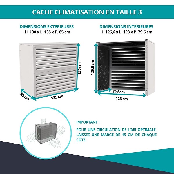 ATOLE - Cache climatiseur, acoustique ATOLE en Aluminium Thermolaqué - Taille 3 : H. 130 x L. 135 x P. 85 cm - Blanc - large