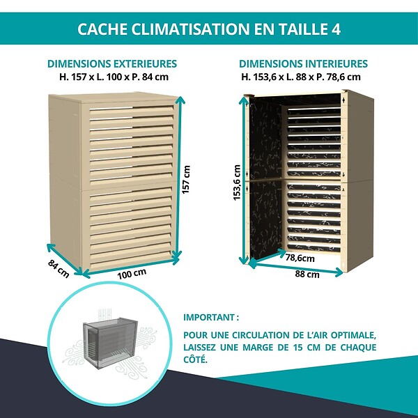 ATOLE - Cache climatiseur, acoustique ATOLE en Aluminium Thermolaqué - Taille 4 : H. 157 x L. 100 x P. 84 cm - Crème - large
