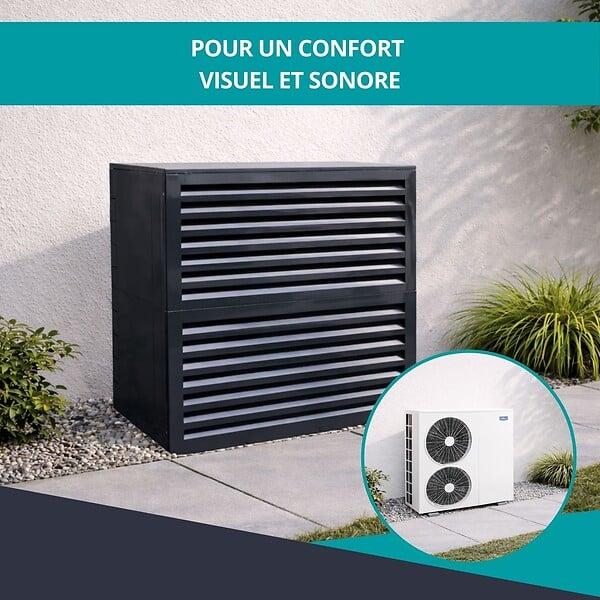 ATOLE - Cache climatiseur, acoustique ATOLE en Aluminium Thermolaqué - Taille 3 : H. 130 x L. 135 x P. 85 cm - Gris anthracite - large