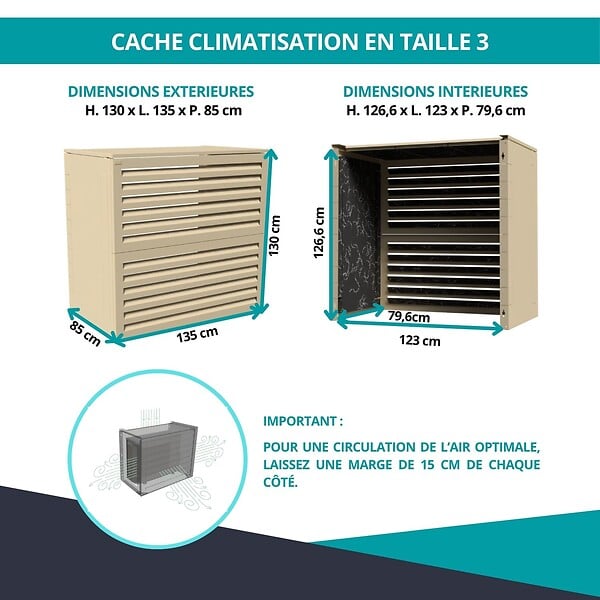 ATOLE - Cache climatiseur, acoustique ATOLE en Aluminium Thermolaqué - Taille 3 : H. 130 x L. 135 x P. 85 cm - Crème - large
