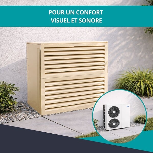 ATOLE - Cache climatiseur, acoustique ATOLE en Aluminium Thermolaqué - Taille 3 : H. 130 x L. 135 x P. 85 cm - Crème - large
