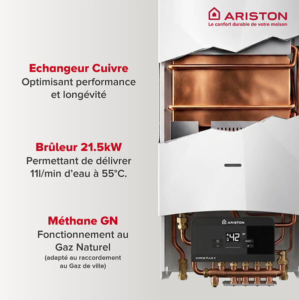 ARISTON - Chauffe Bain Gaz Instantané 11l/min - Gaz Naturel / Gaz de ville - Ariston AKROS PLUS - large