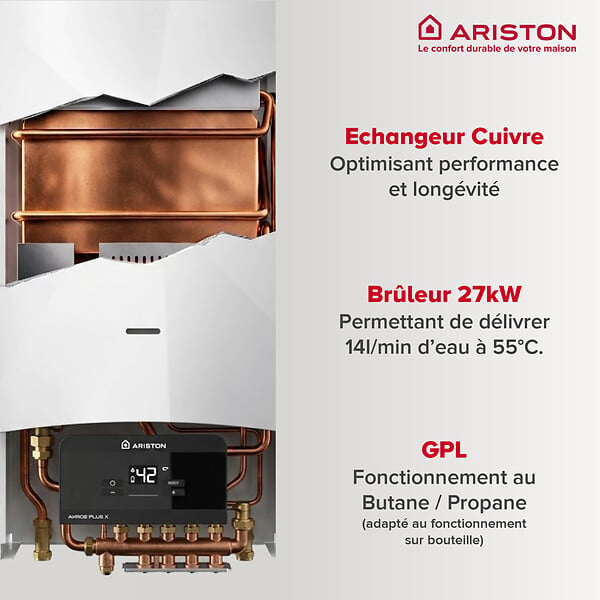 ARISTON - Chauffe Bain Gaz Instantané GPL 14l/min - Bouteille Gaz Butane/Propane - Ariston AKROS PLUS - large