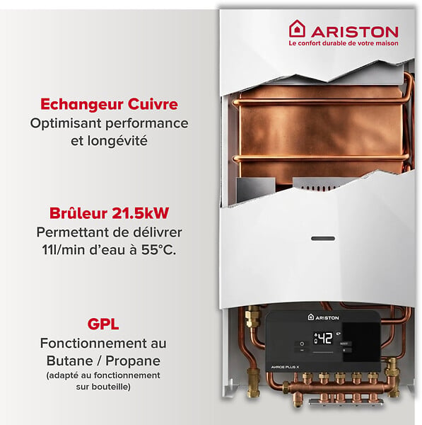 ARISTON - Chauffe Bain Gaz Instantané GPL 11l/min - Bouteille Gaz Butane/Propane - Ariston AKROS PLUS - large