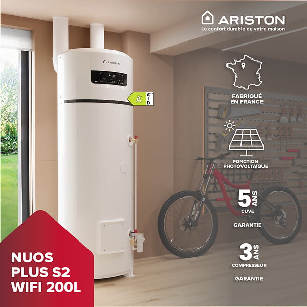 ARISTON - Chauffe-eau thermodynamique connecté 200L Nuos Plus S2 FS - ARISTON - 3069790 - large