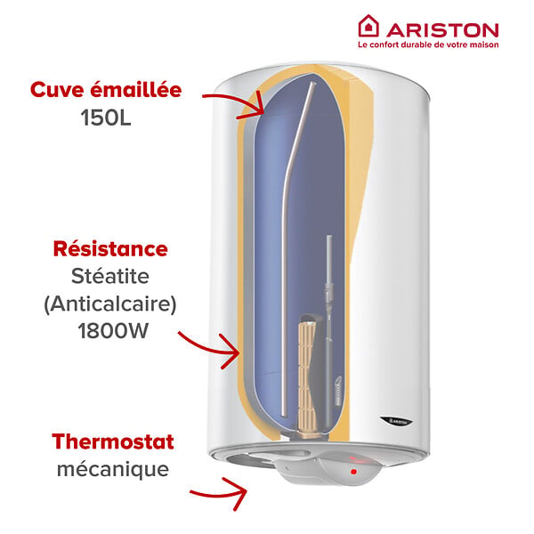 ARISTON - Pack Chauffe-eau Vertical Mural Stéatite 150L Ariston SAGEO + Trepied 4090027 + Groupe Sécurité Inox - large